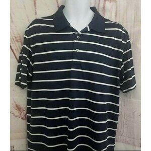 PGA Tour Dry Airflux Mens Golf Polo Shirt Size L Navy White Stripes